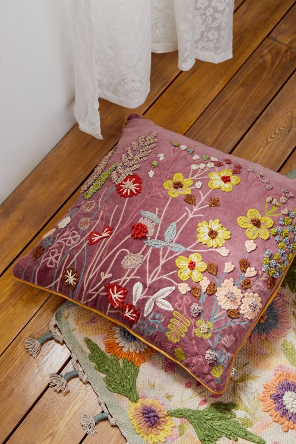 Slide View: 1: Floral Embroidered Cushion