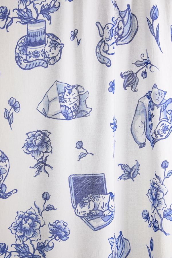 Slide View: 2: Delft Cat Shower Curtain