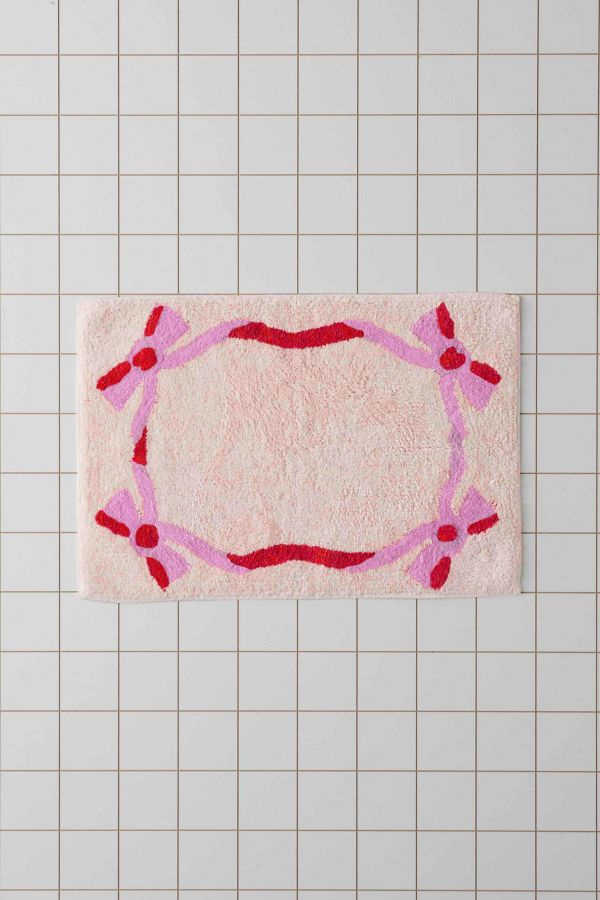 Slide View: 2: Tapis de bain à nœuds en dentelle rose