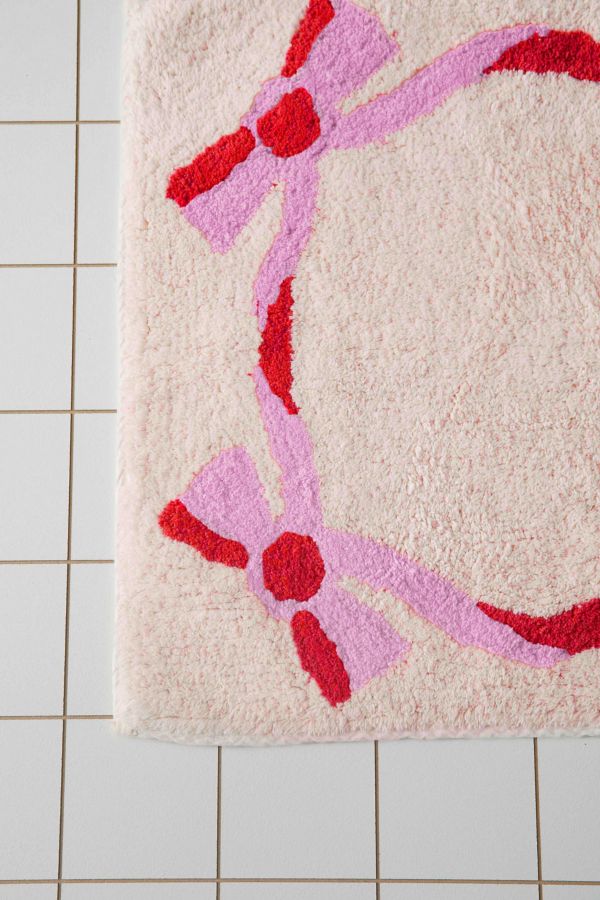 Slide View: 4: Tapis de bain à nœuds en dentelle rose