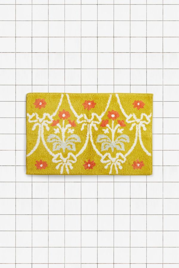 Slide View: 1: Mustard Bow Damask Bath Mat