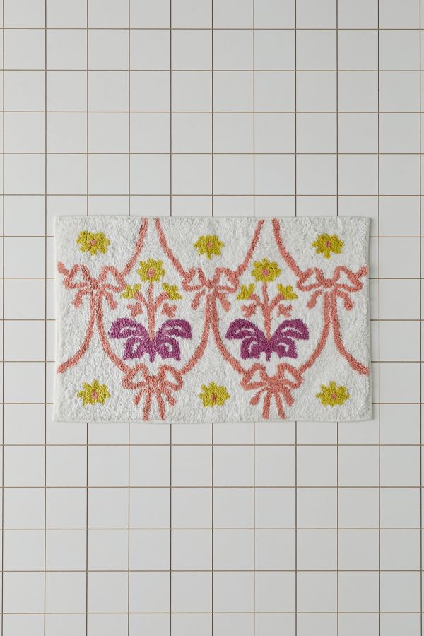 Slide View: 2: Damask Pink Bow Bath Mat