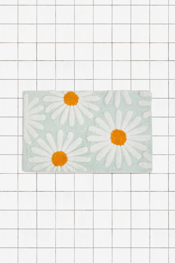 Slide View: 1: Tapis de bain touffu marguerites menthe