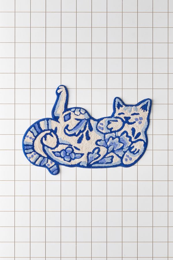 Slide View: 2: Delft Cat Bath Mat