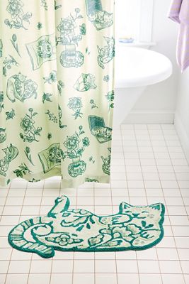 Green Delft Cat Bath Mat
