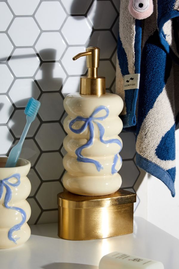 Slide View: 1: Blue Bow Soap Dispenser