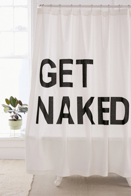 Duschvorhang 'Get Naked' – 183x183 Cm, Aus Polyester, Lustiger Spruch, Wasserfest, Inkl. 12 Haken, Weiß