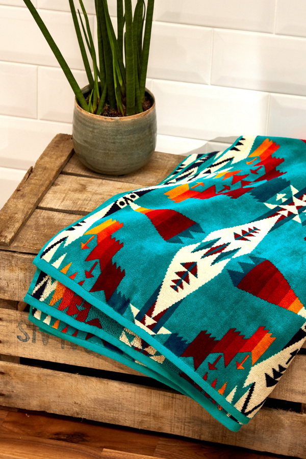Pendleton Blue Jacquard Bath Towel Urban Outfitters UK
