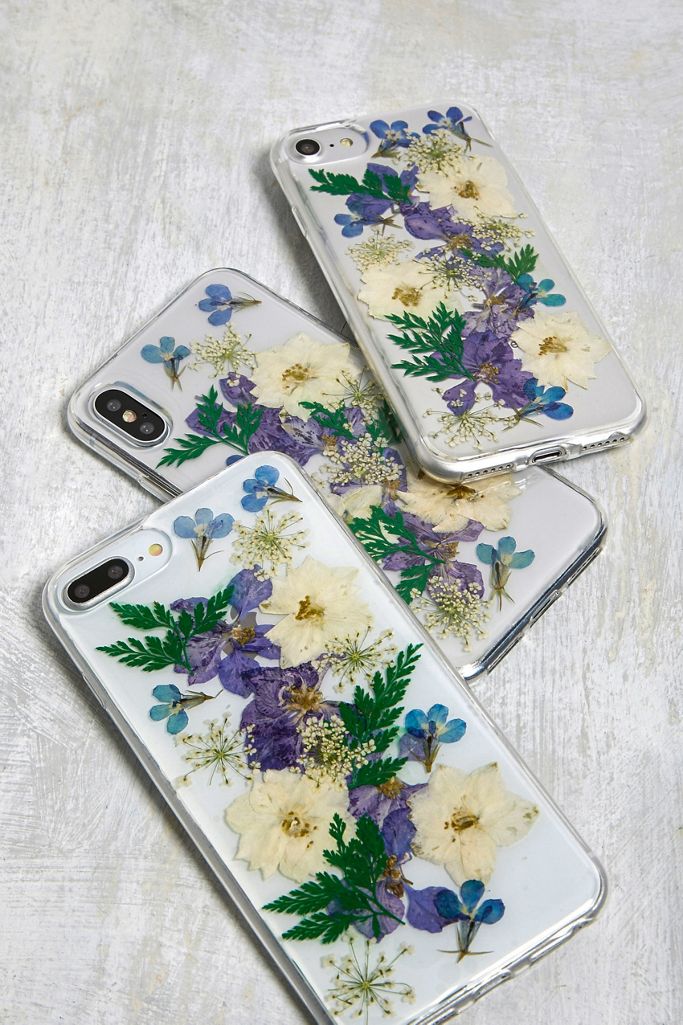 Blue Pressed Flower iPhone XR Phone Case Urban Outfitters UK