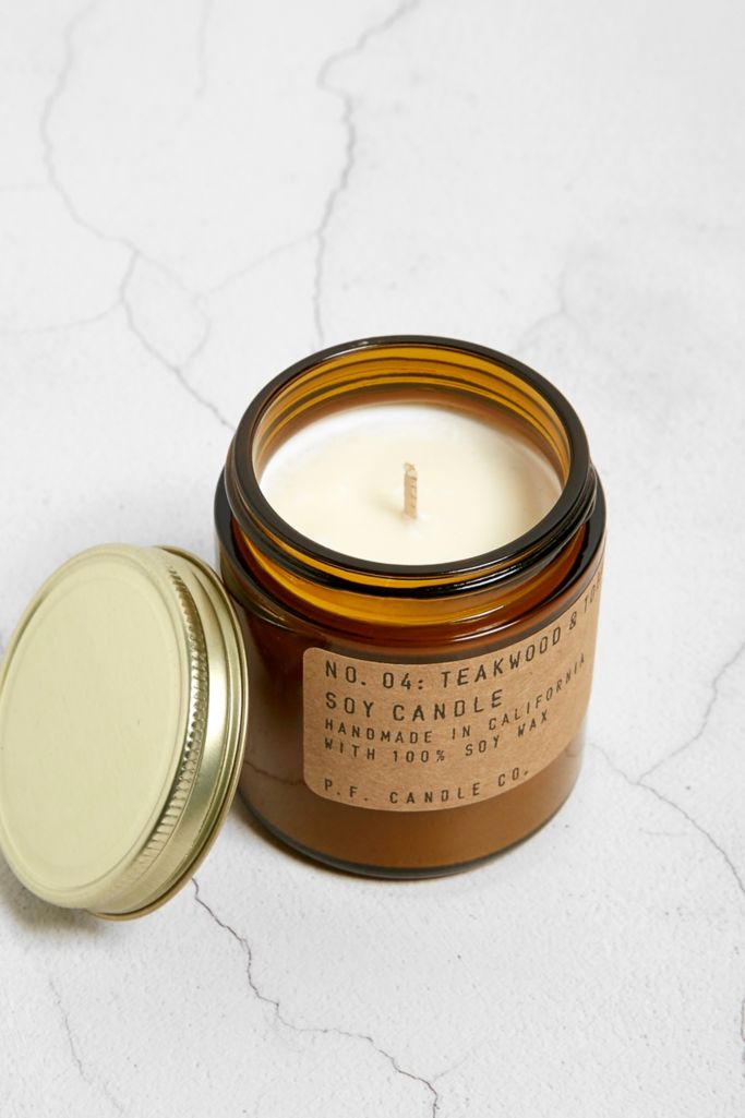 P.F. Candle Co. Teakwood & Tobacco 3.5oz Soy Candle | Urban Outfitters UK