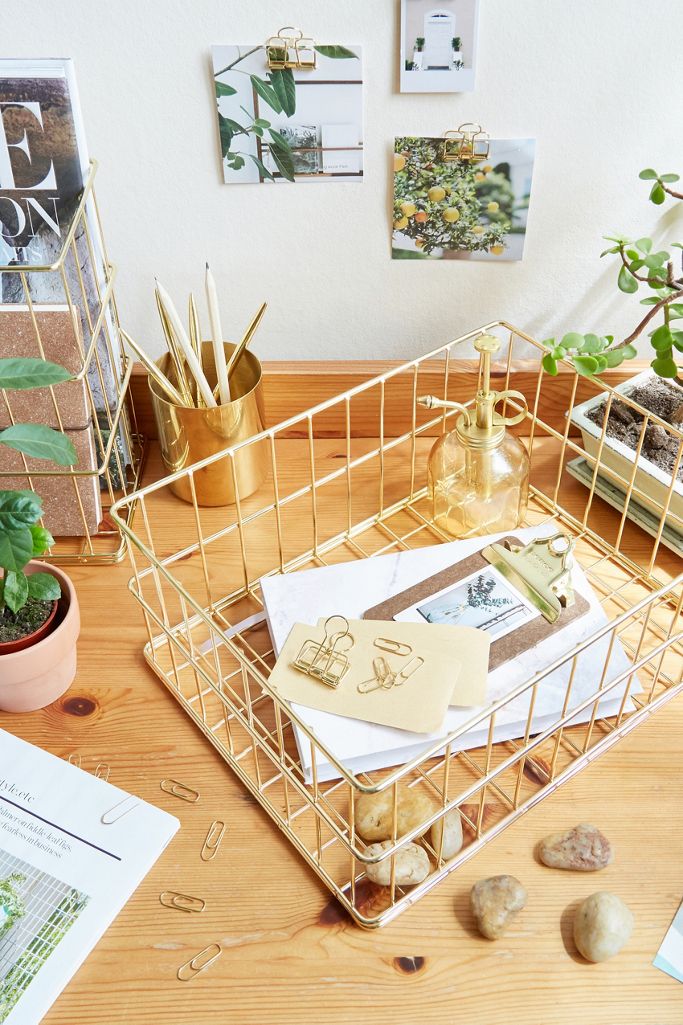 Gold Wire Storage Basket Urban Outfitters UK