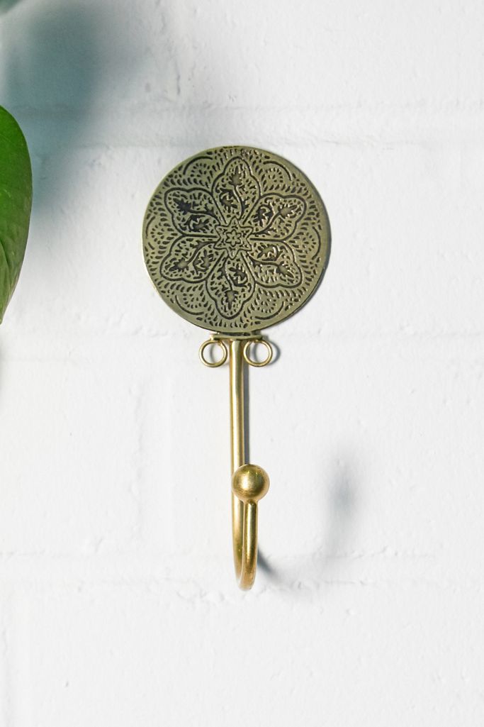 GoldTone Etched Iron Round Wall Hook Urban Outfitters UK