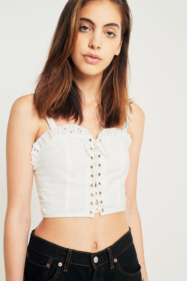 Ecote Brittney Eyelet Lace-Up Bustier Top | Urban Outfitters UK
