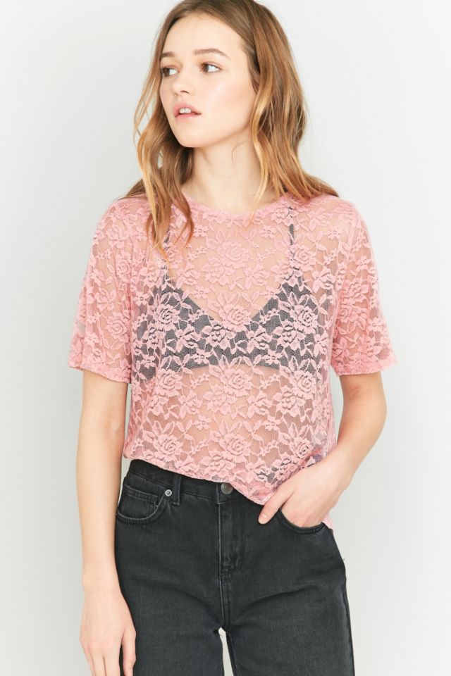 Pins & Needles Short Sleeve Lace T-shirt | Urban Outfitters UK