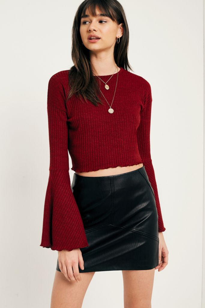 Pins & Needles Forest Fluted Sleeve Ribbed Crop Top | Urban Outfitters UK