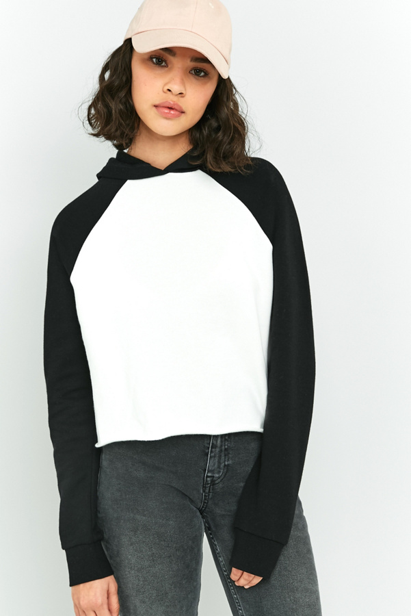 BDG Cropped Long Sleeve Raglan Baseball Hoodie Urban Outfitters UK