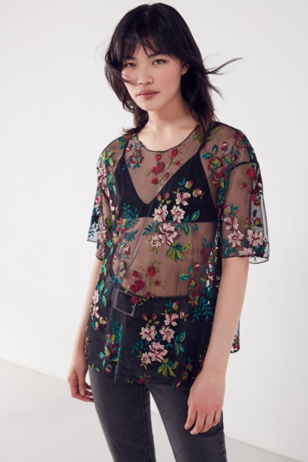 Kimchi Blue Alana Floral Embroidered Sheer Relaxed Top | Urban ...