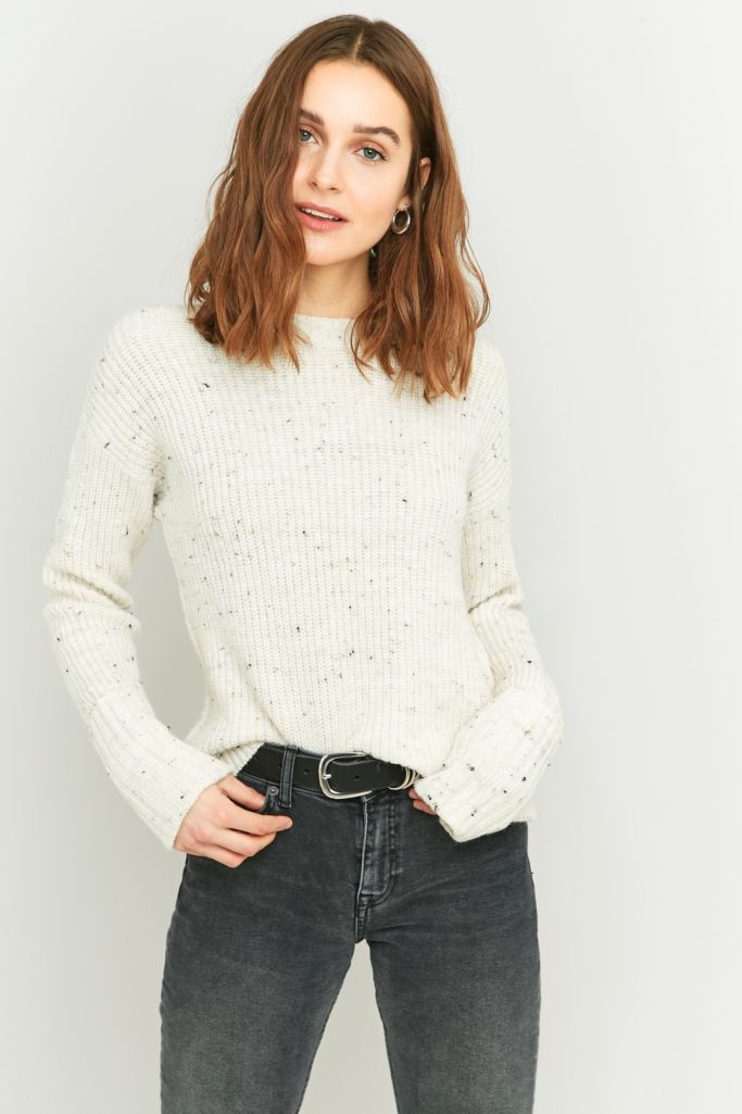 BDG Nep Ribbed Ivory Cuffed Sleeve Jumper | Urban Outfitters UK
