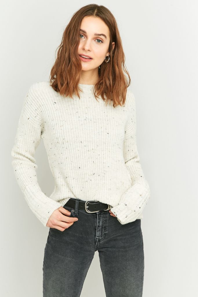 BDG Nep Ribbed Ivory Cuffed Sleeve Jumper Urban Outfitters UK