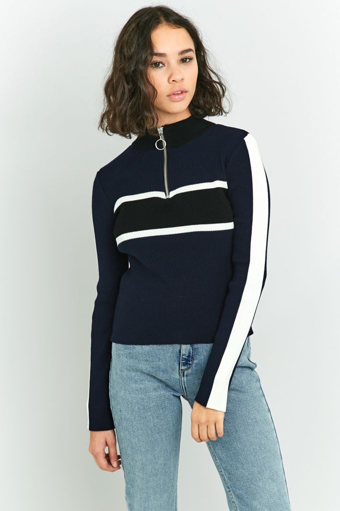 Urban Outfitters Placement Striped Funnel Neck Jumper Urban Outfitters UK