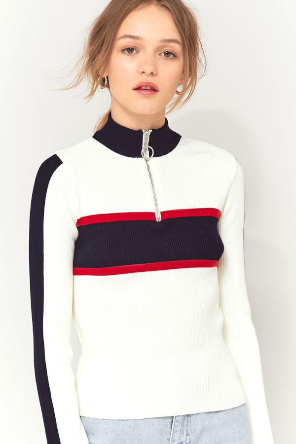 Urban Outfitters Striped Funnel ZipNeck Jumper Urban Outfitters UK