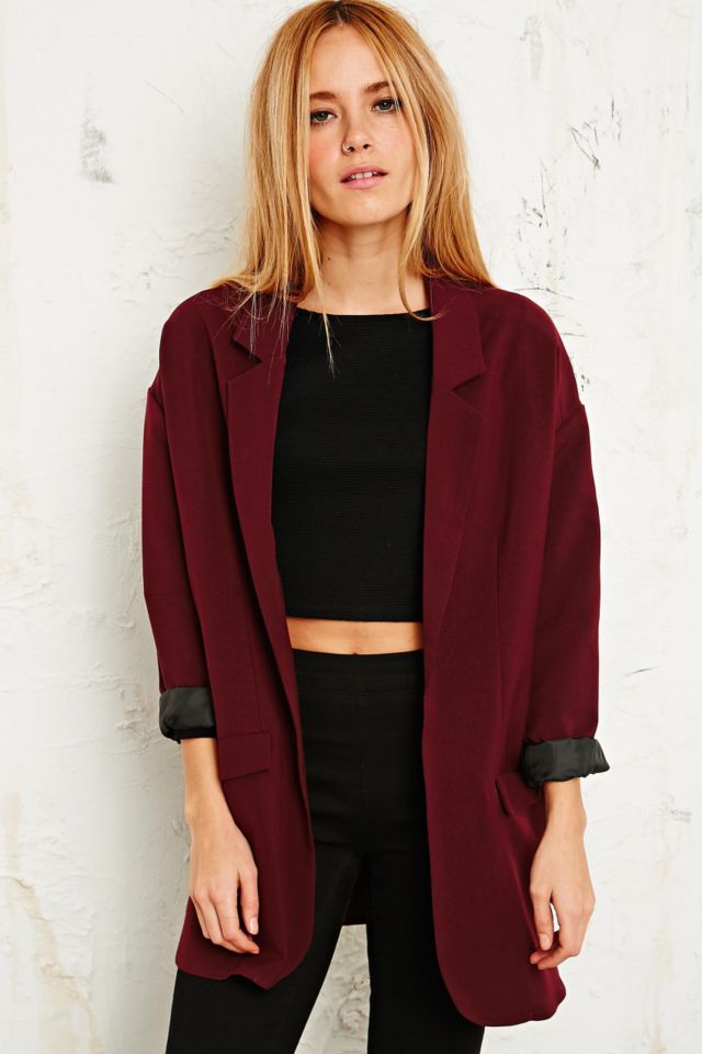 Sparkle & Fade Cocoon Blazer in Burgundy | Urban Outfitters UK