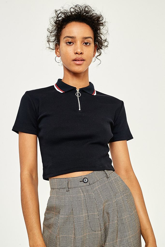Urban Outfitters HalfZip Cropped Polo Top Urban Outfitters UK