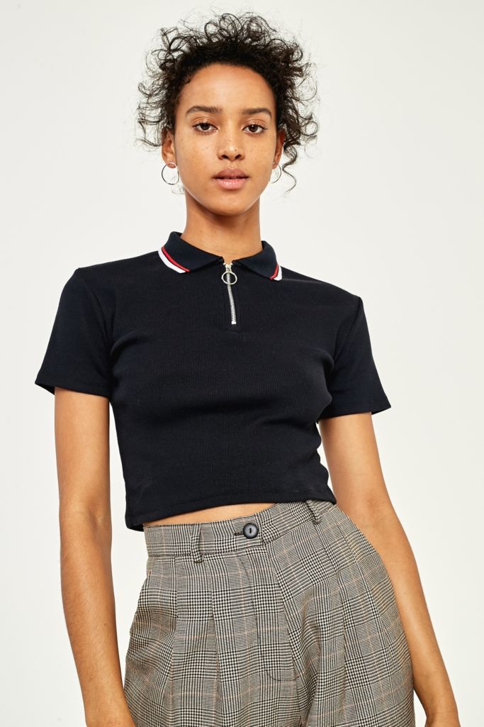 Urban Outfitters Half-Zip Cropped Polo Top | Urban Outfitters UK