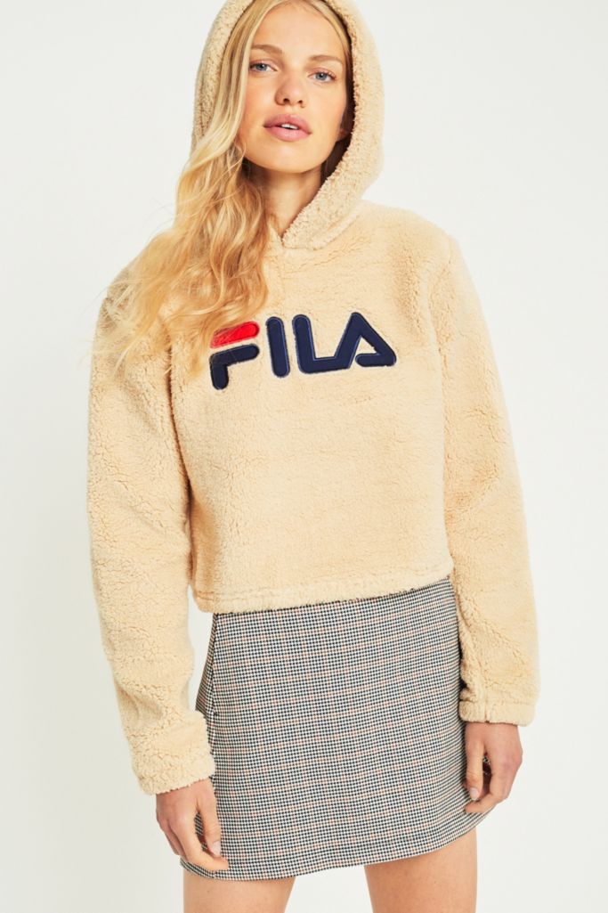 FILA Cream Cropped Teddy Hoodie | Urban Outfitters UK