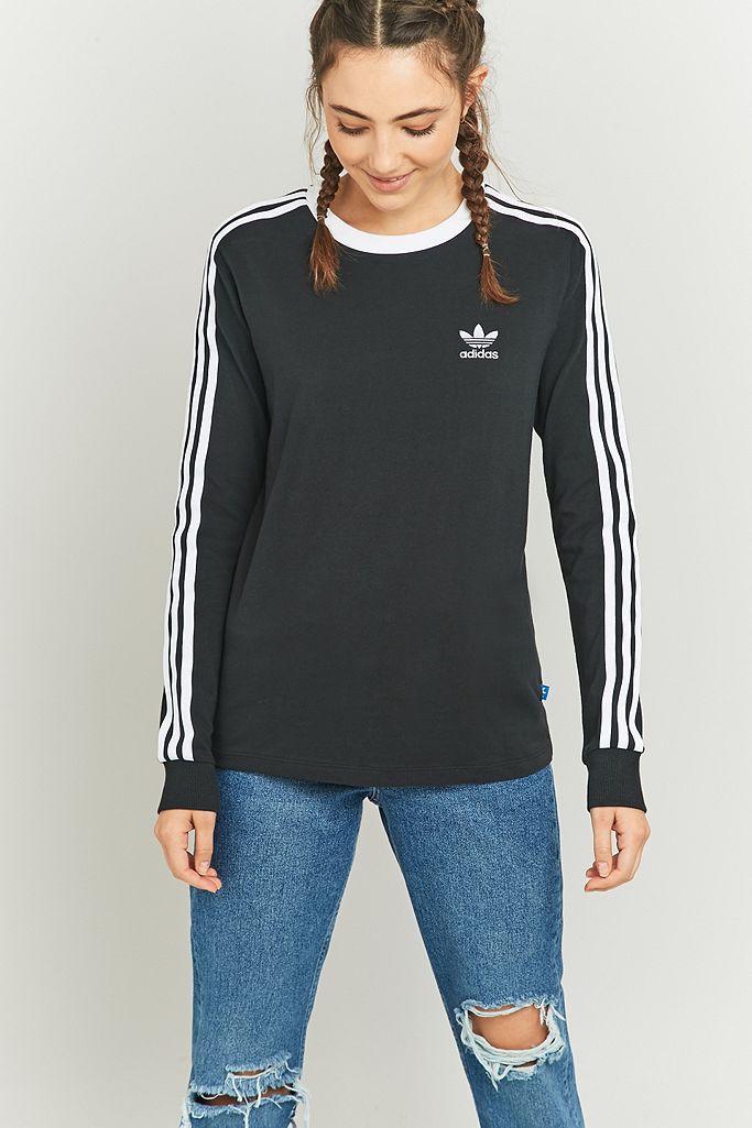 adidas Originals 3-Stripes Long Sleeve Black T-shirt | Urban Outfitters UK