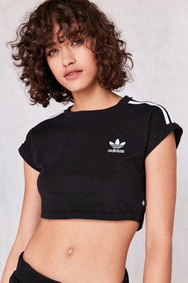 adidas originals adicolor three stripe cropped top in black