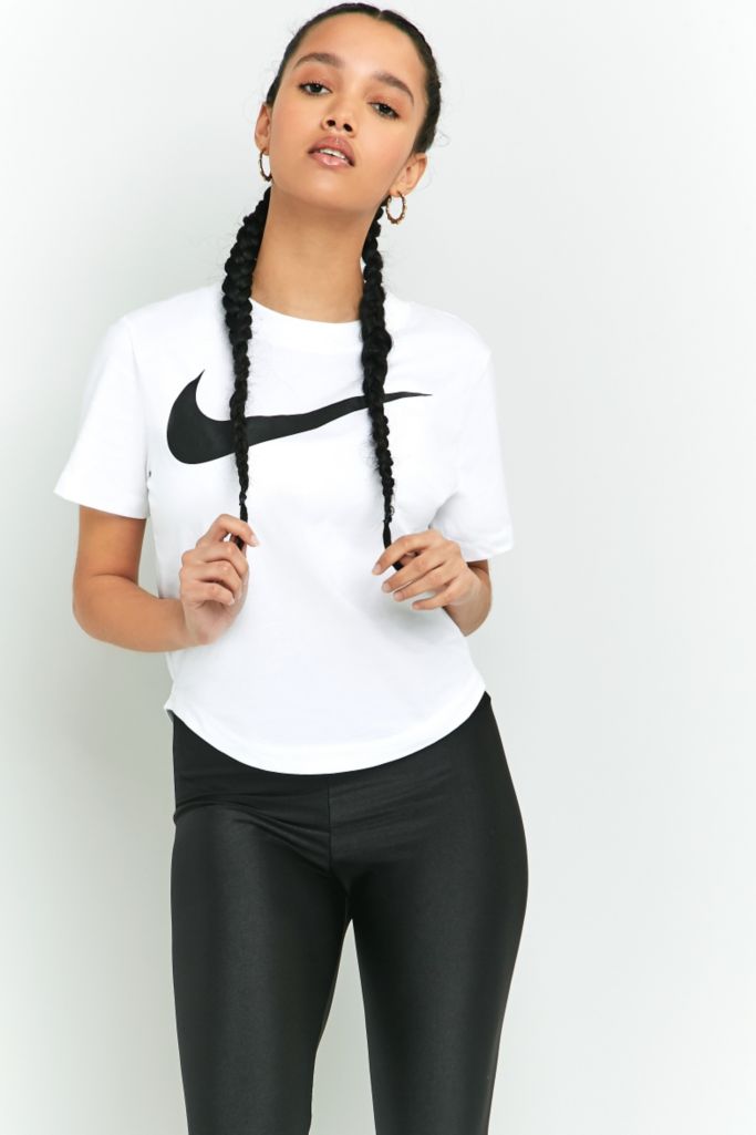 Nike Swoosh White Cropped T-shirt | Urban Outfitters UK