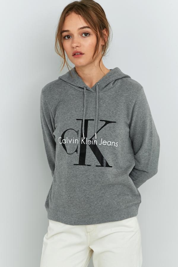 Calvin Klein Grey Logo Hoodie | Urban Outfitters UK