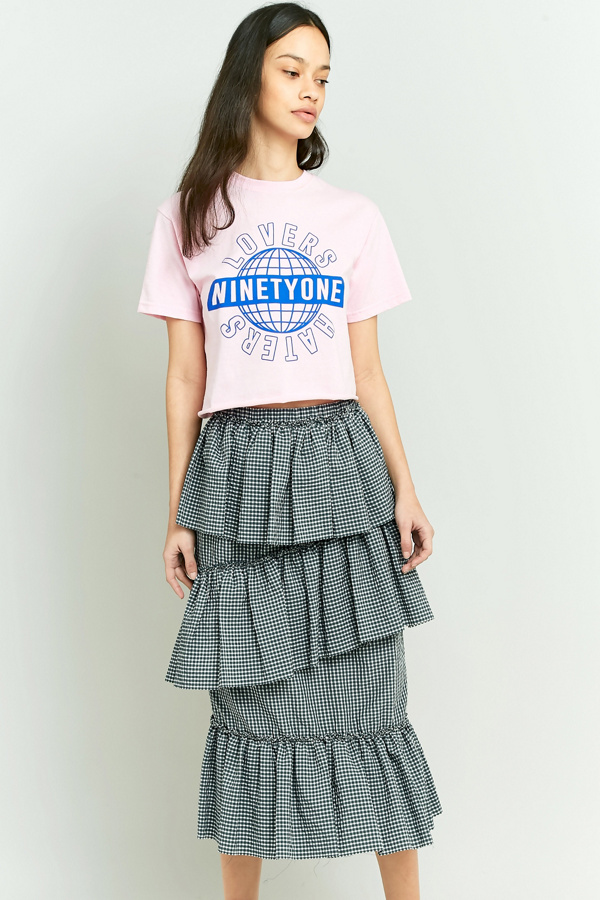 Urban Outfitters Gingham Ruffle Midi Skirt Urban Outfitters UK