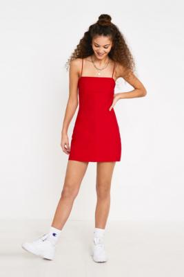 red mini slip dress