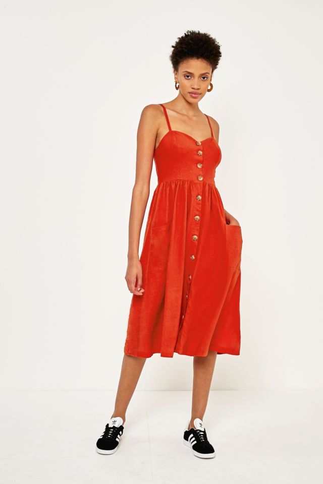 Urban Outfitters Emilia Red Linen Button Down Midi Dress | Urban ...