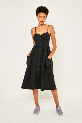 black linen button dress