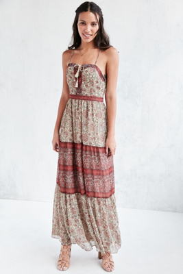 Ecote Floral Fishnet Long-Sleeve Maxi Dress