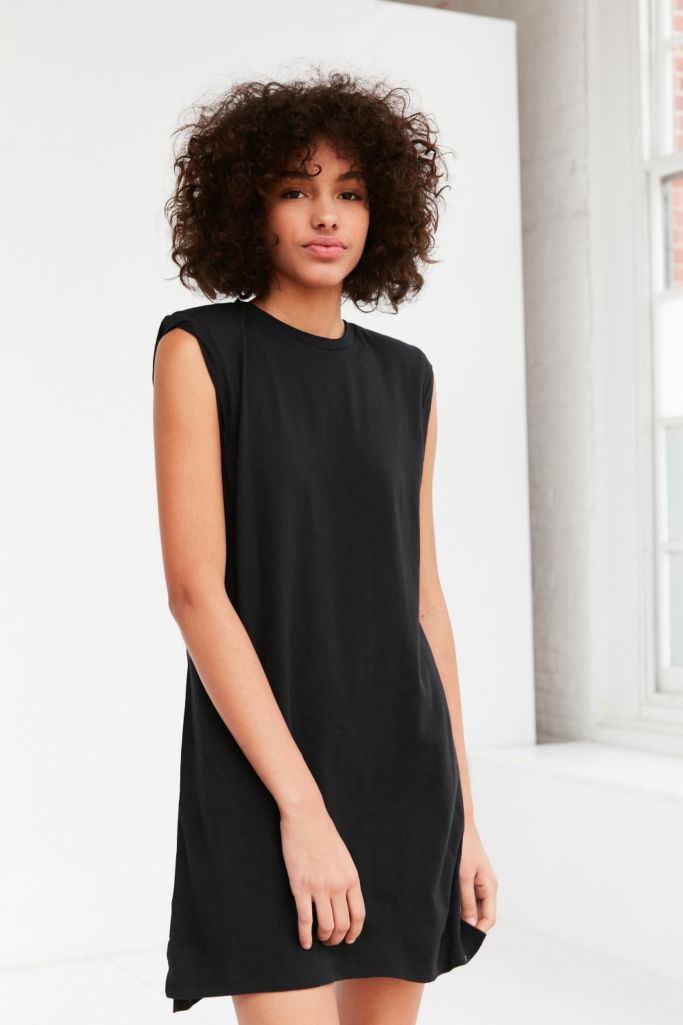 Silence + Noise Rolled Cuff Shoulder Pad Muscle Tee Dress Urban