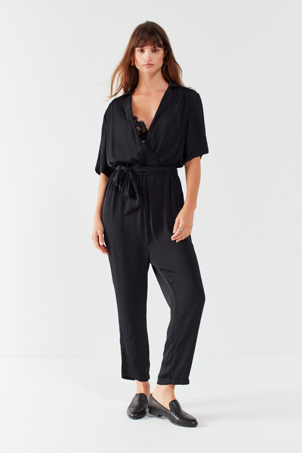 Urban Outfitters Bezel Black Wrap Belted Jumpsuit Urban Outfitters UK