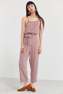 striped backless jumpsuit