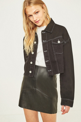 contrast stitch cropped denim jacket