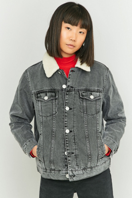 borg lined black denim jacket womens