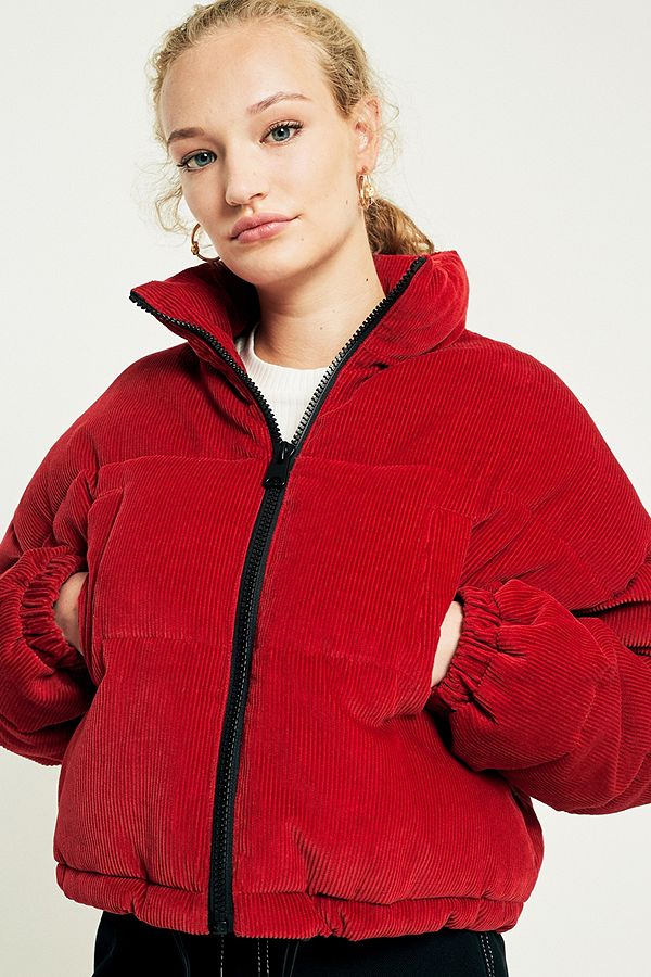 Light Before Dark Red Corduroy Cropped Puffer Jacket | Urban Outfitters UK