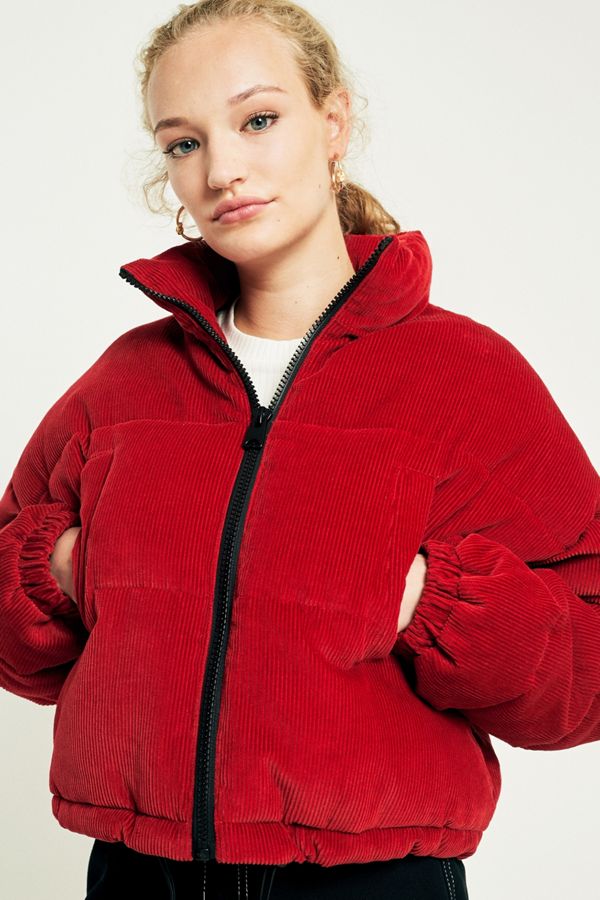 Light Before Dark Red Corduroy Cropped Puffer Jacket Urban Outfitters UK