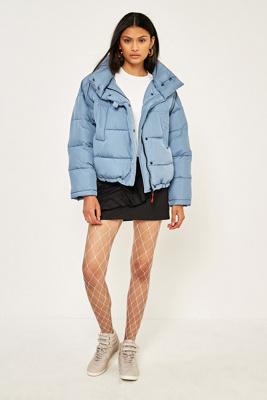 blue puffa coat