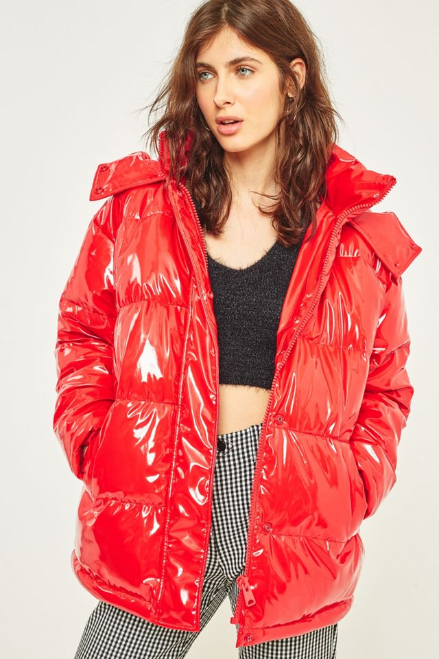 Light Before Dark Red Vinyl Hooded Puffer Jacket Urban Outfitters FR