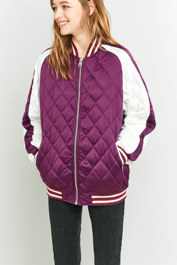 Light Before Dark Purple Quilted Baseball Bomber Jacket Urban