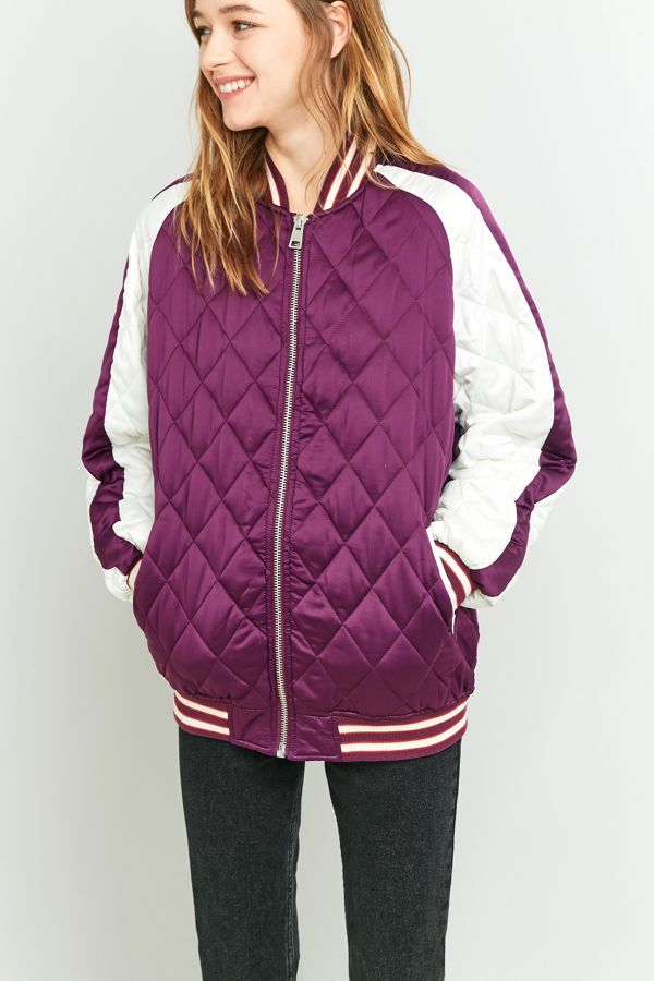 Light Before Dark Purple Quilted Baseball Bomber Jacket Urban