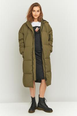 long khaki puffer coat